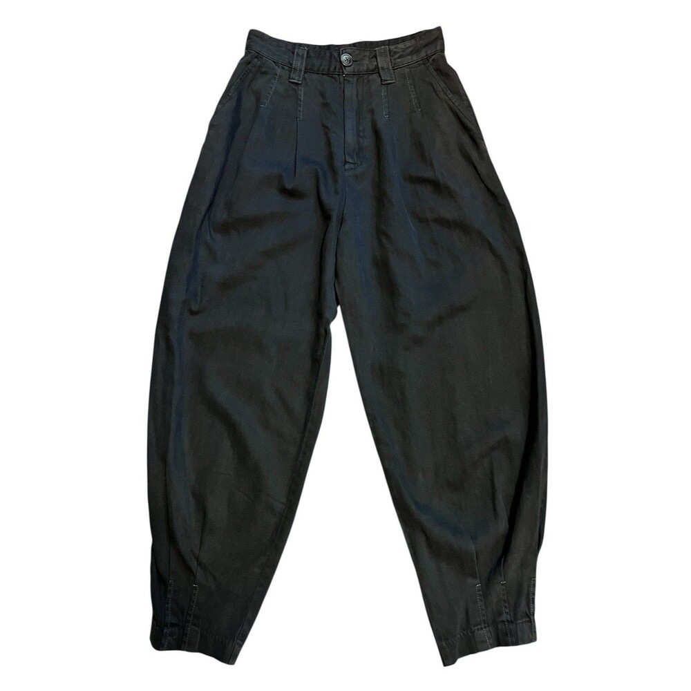 FREE PEOPLE Black Barcelona Balloon Pants High Rise Cotton Twill Pleated Size 0 - Picture 2 of 8